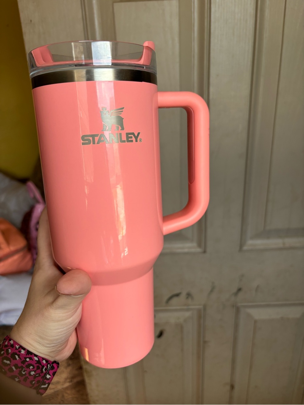 Stanley Coral Pink Insulated Travel Mug with Handle